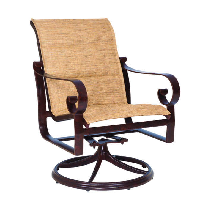 Woodard Patio Furniture - Belden Padded Sling Swivel Rocking Dining Arm Chair - 620572